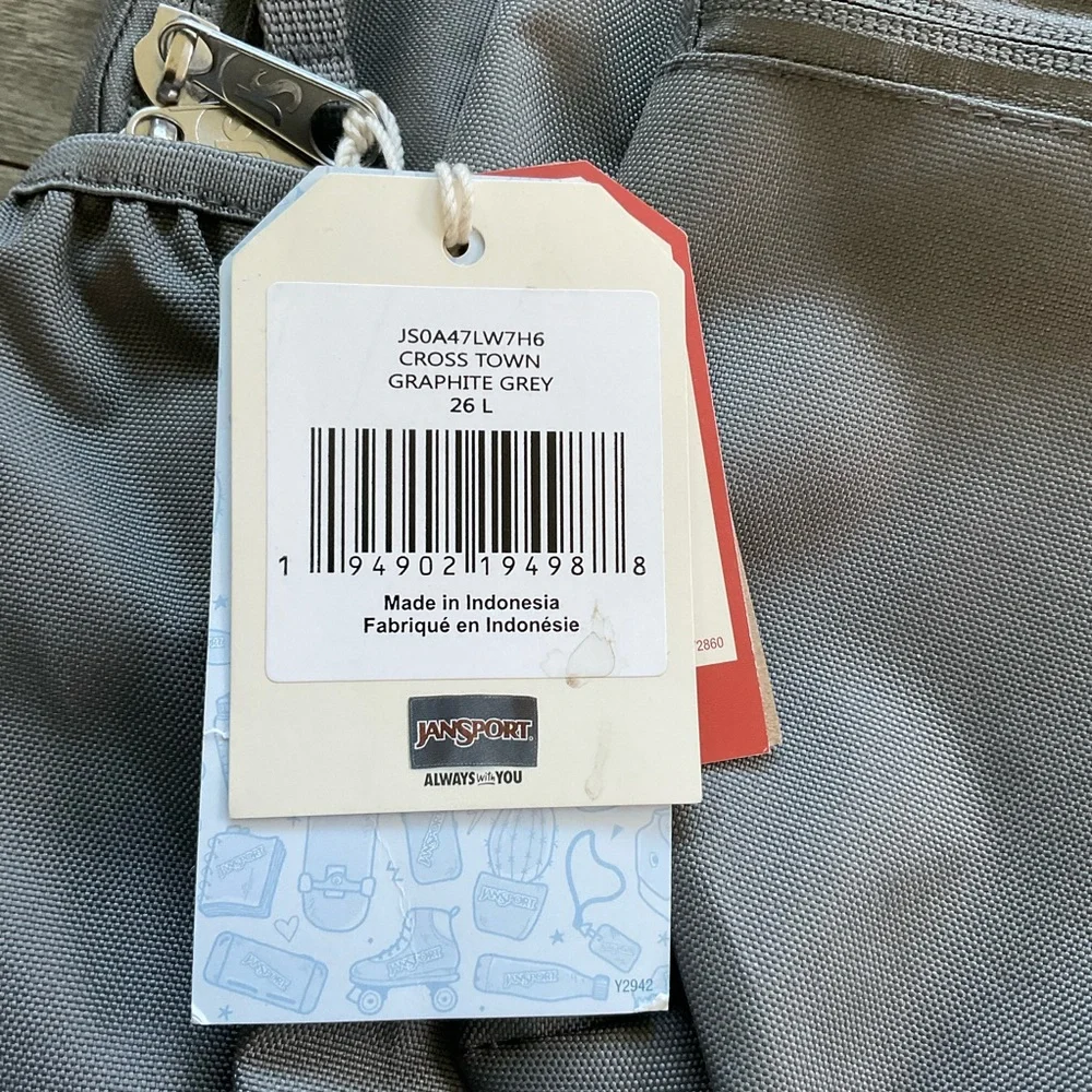NWT Jansport Cross Town Backpack Graphite Grey 26 Liter 16.5 X 12.5 X 5.5